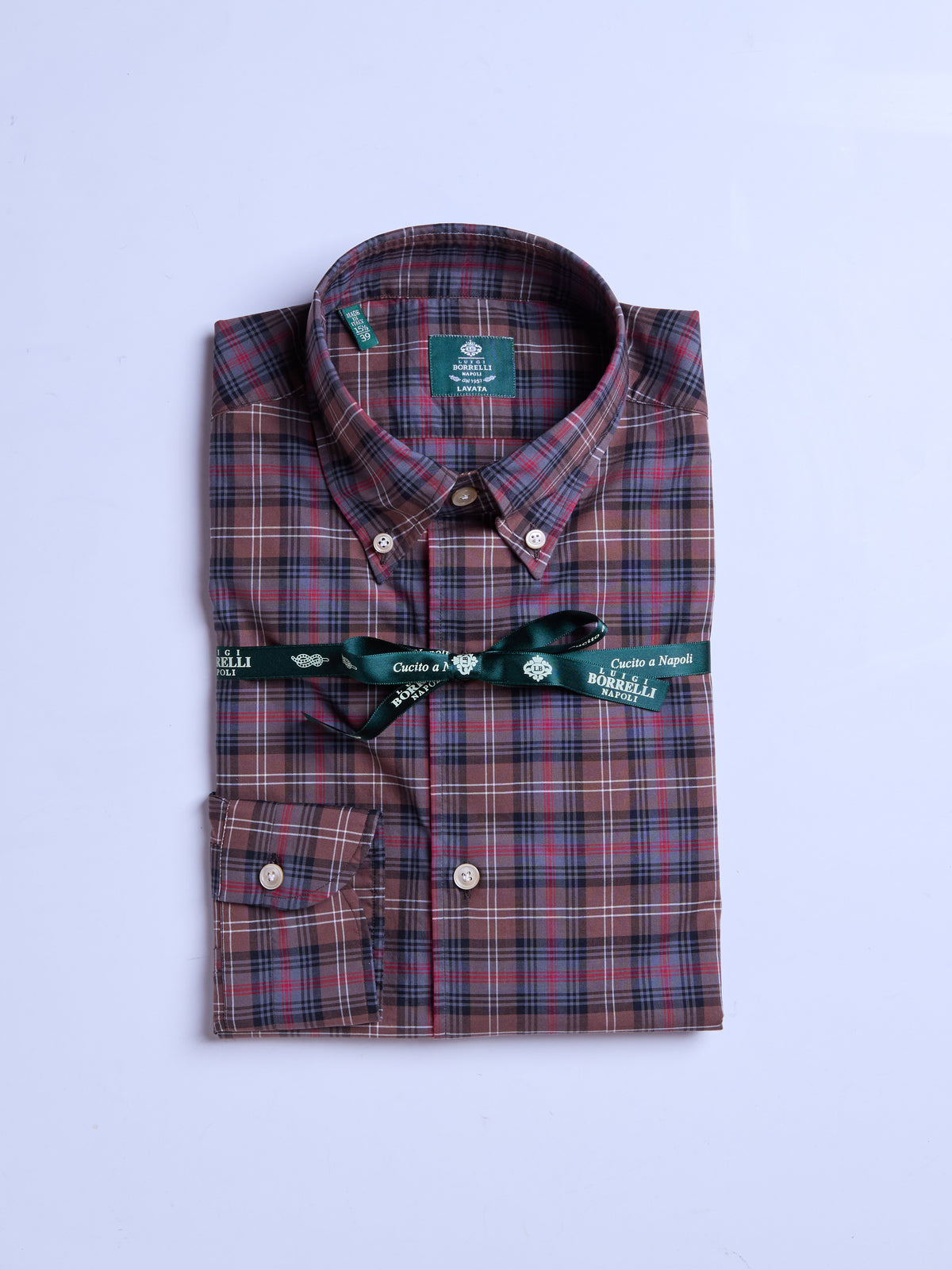 CHECKED BUTTON-DOWN COTTON SHIRT - BROWN/RED