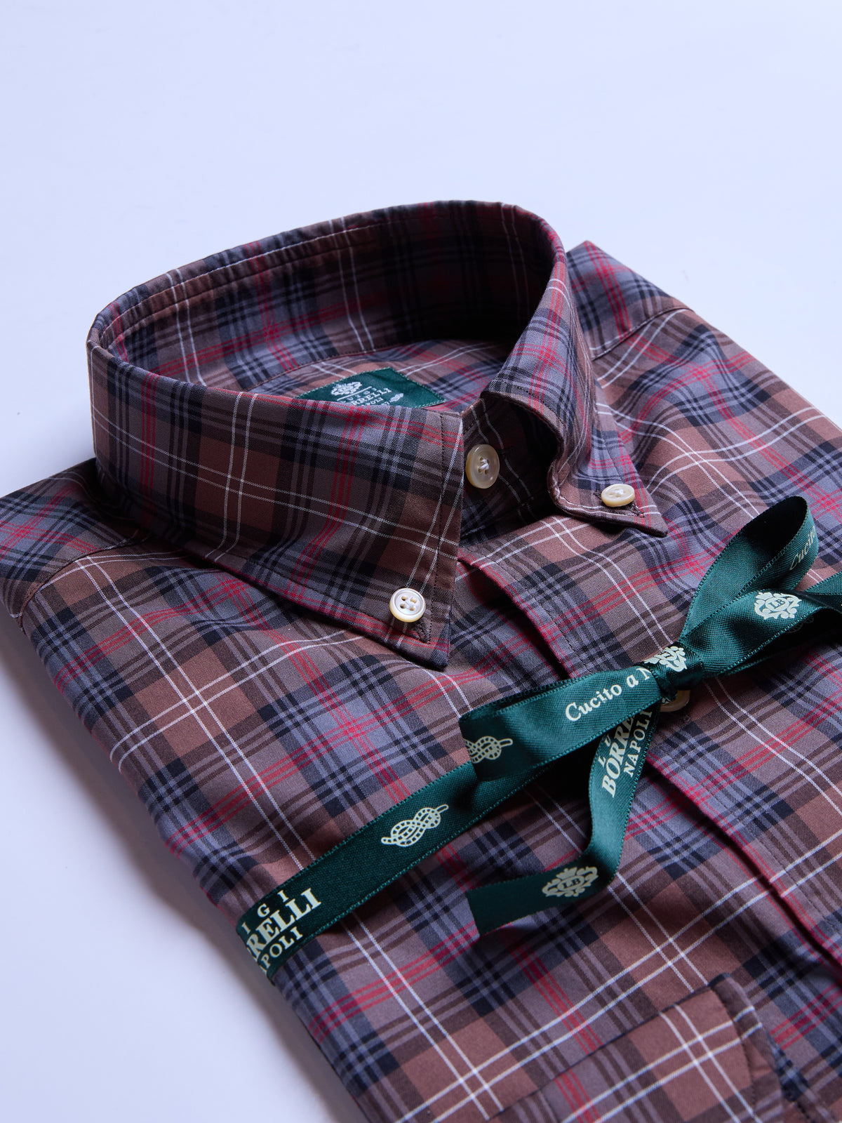CHECKED BUTTON-DOWN COTTON SHIRT - BROWN/RED