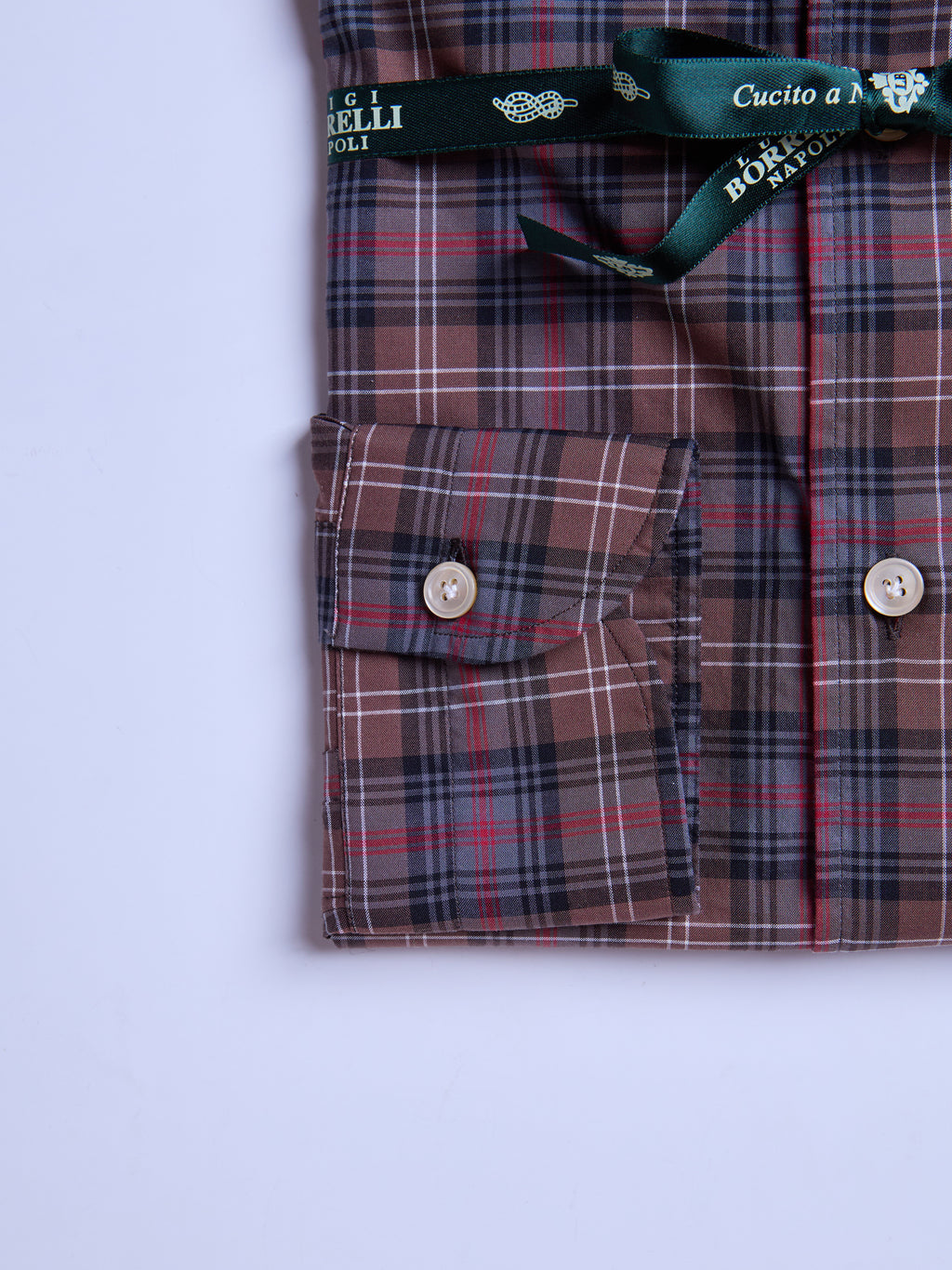CHECKED BUTTON-DOWN COTTON SHIRT - BROWN/RED