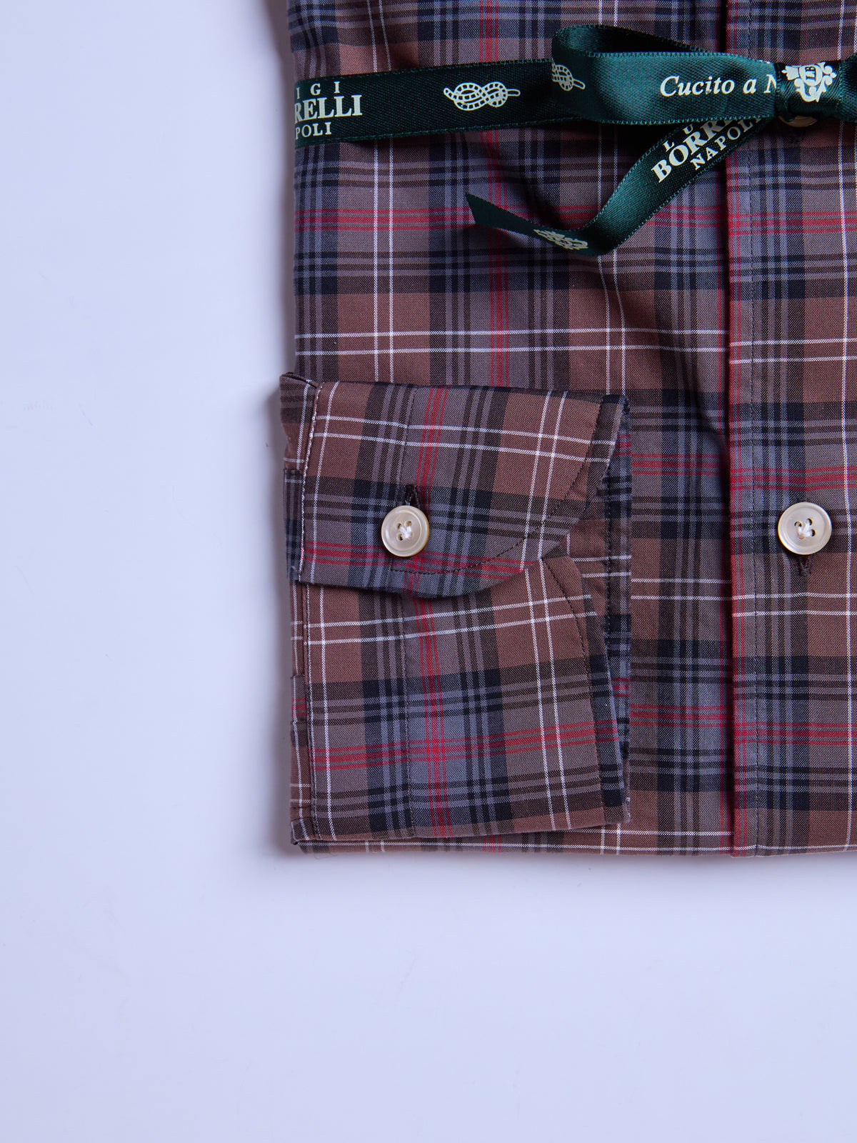 CHECKED BUTTON-DOWN COTTON SHIRT - BROWN/RED