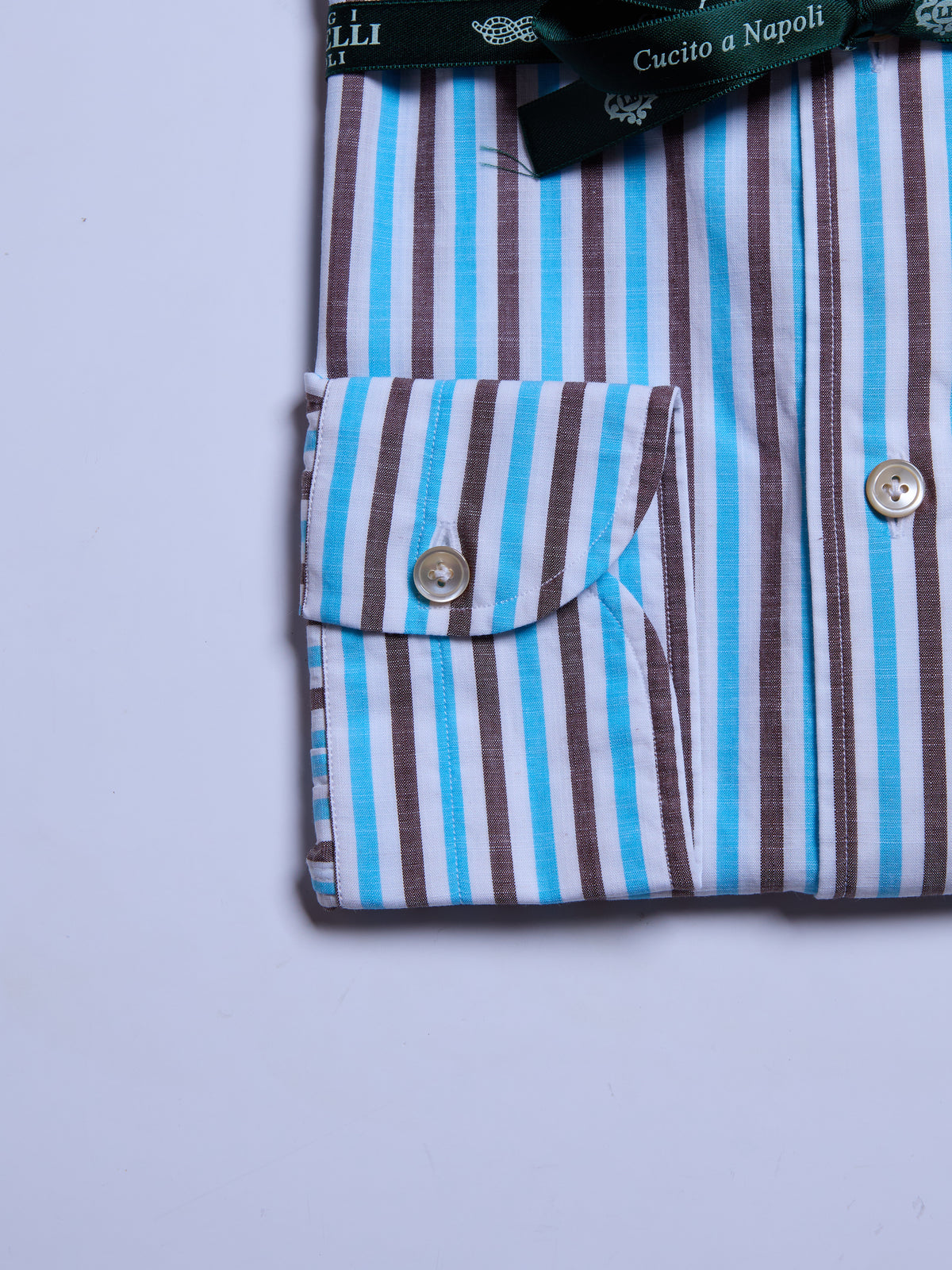 "ZEPHIRE" STRIPED SHIRT - TURQUOISE/BROWN