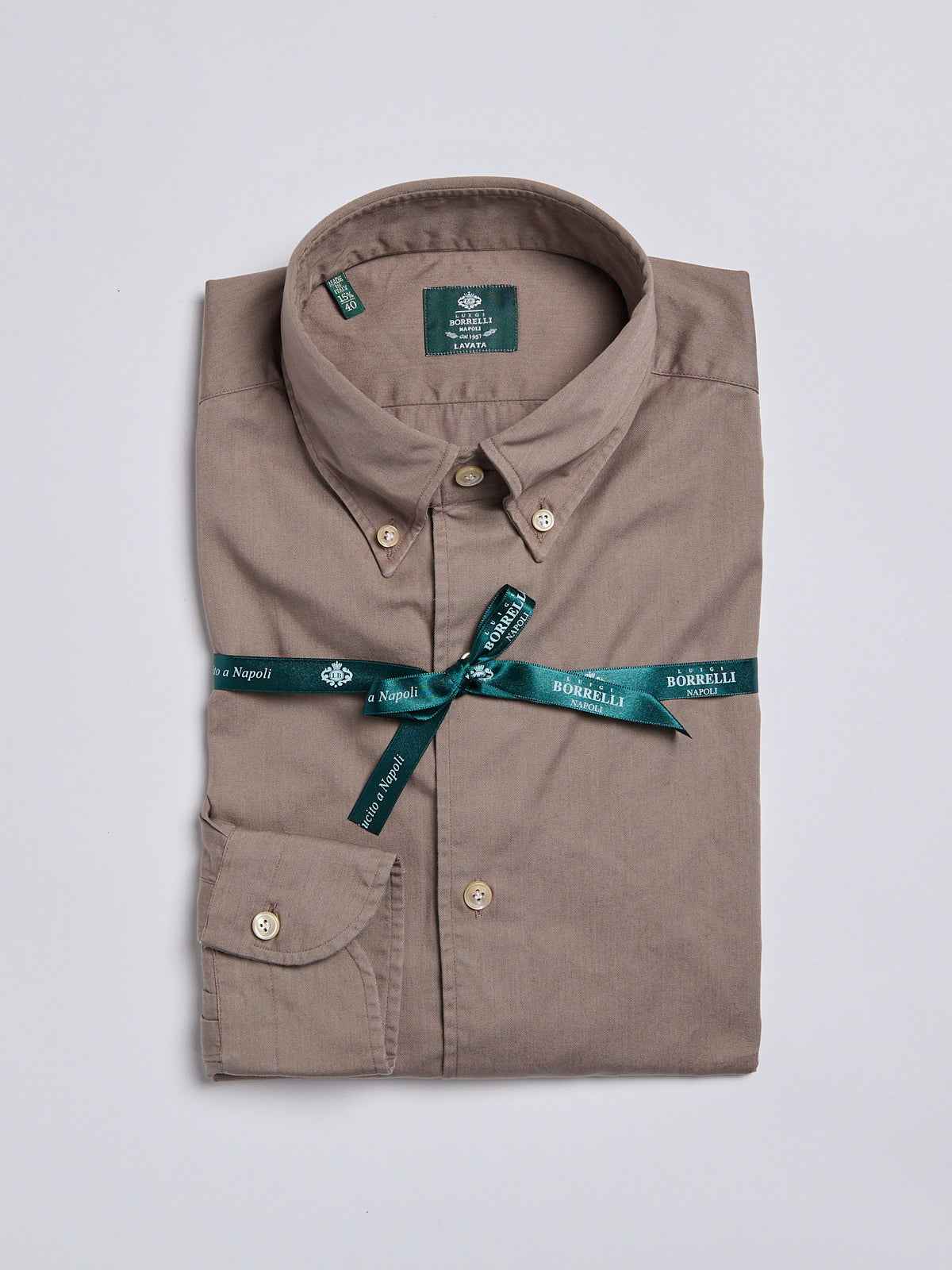 TWILL "BUTTON-DOWN" SHIRT - BEIGE/LIGHT GREEN